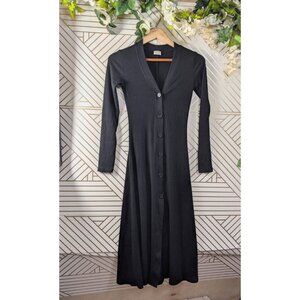 Wilfred Women's INES Black Ribbed Midi Dress Stretch Long Sleeve Button Up XXS